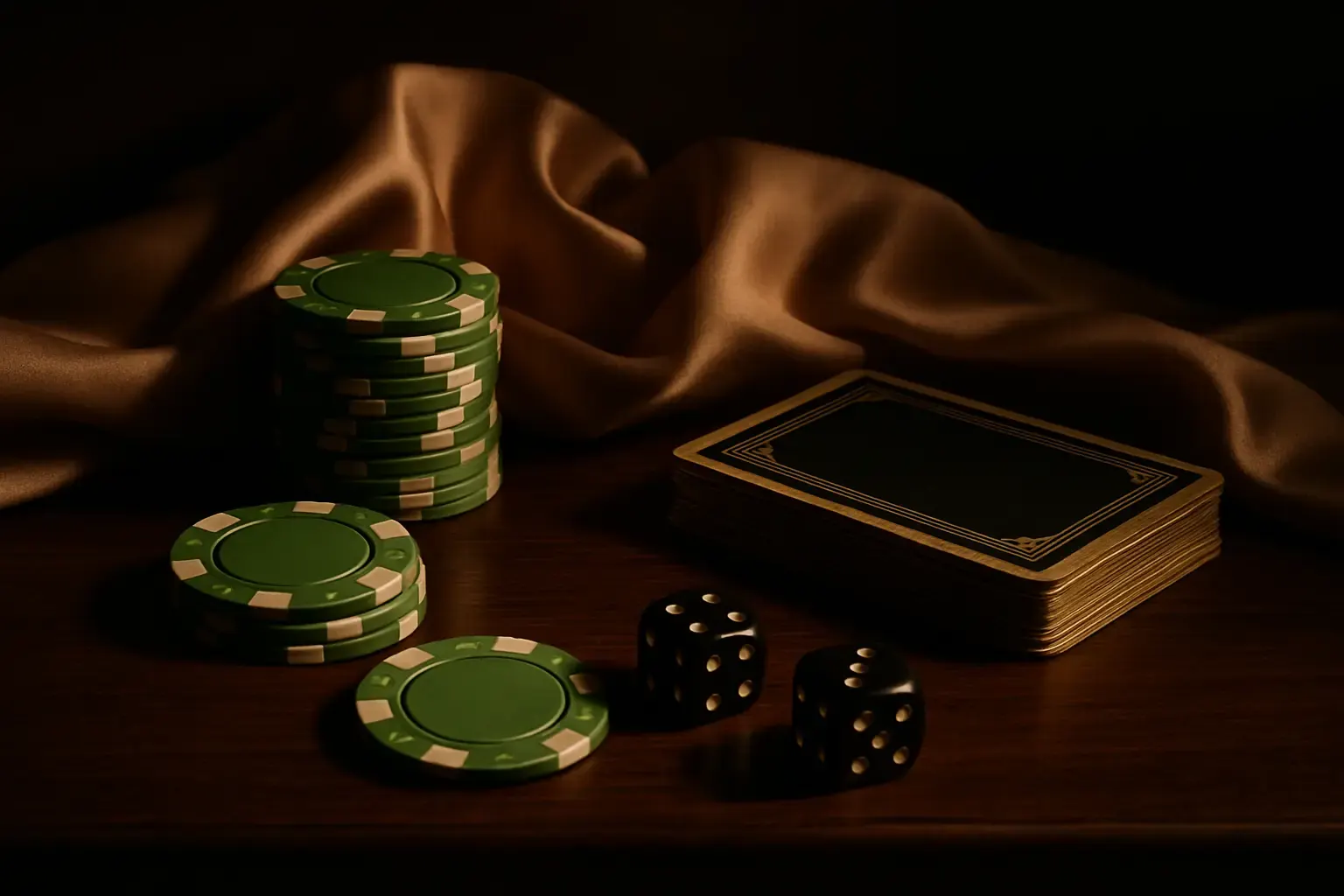 Dark luxury casino still life with chips and cards