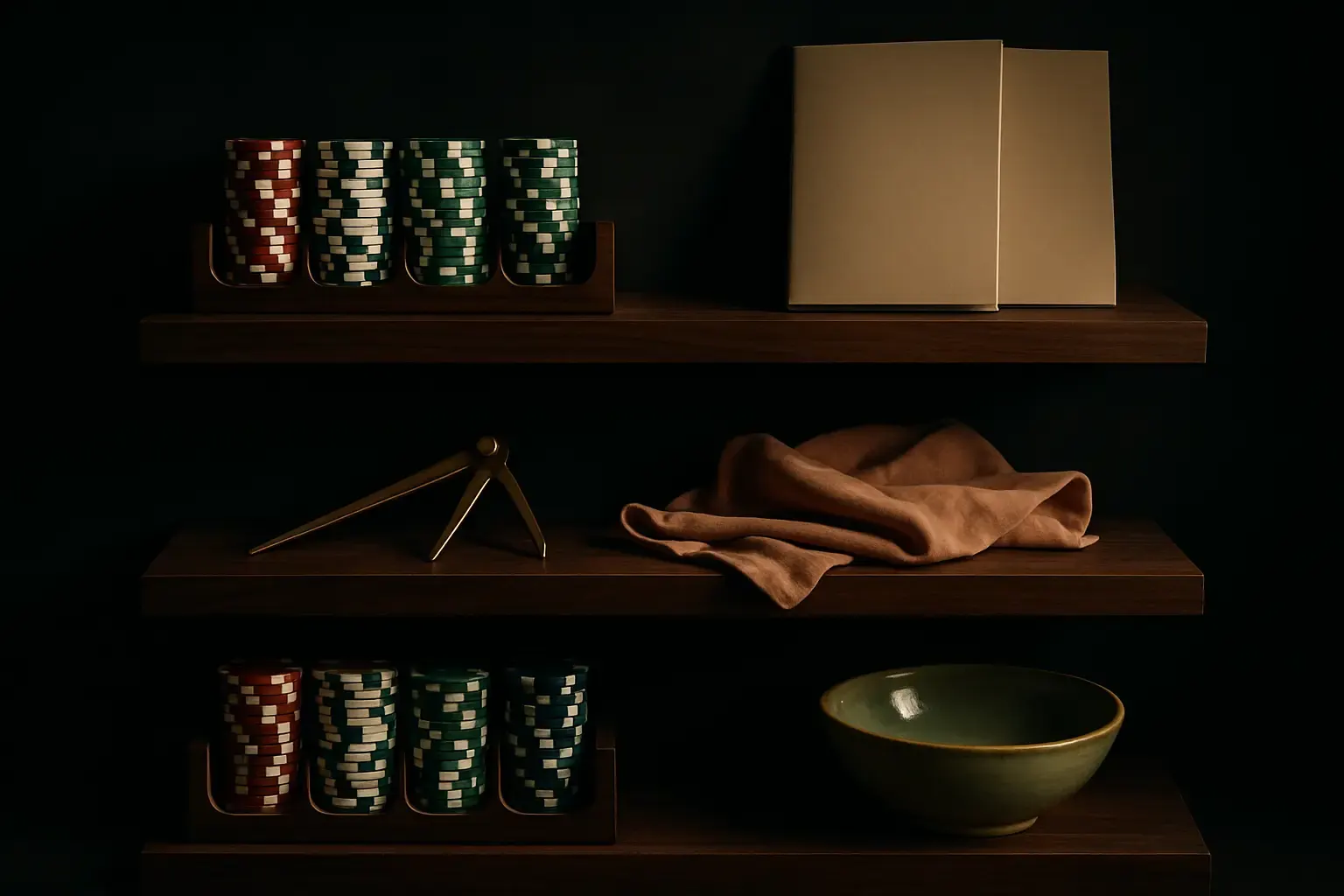 Casino review shelves with chips