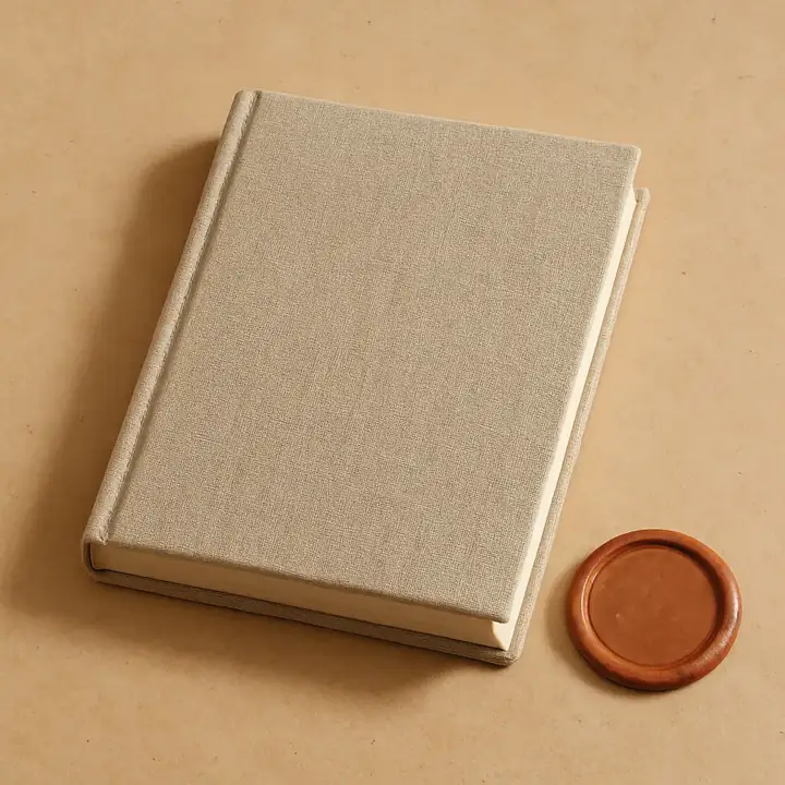 Linen notebook and a blank clay seal